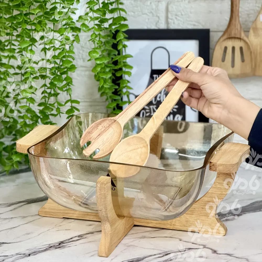 کاسه سالاد چوبی رابر4 گوش شامپاینی