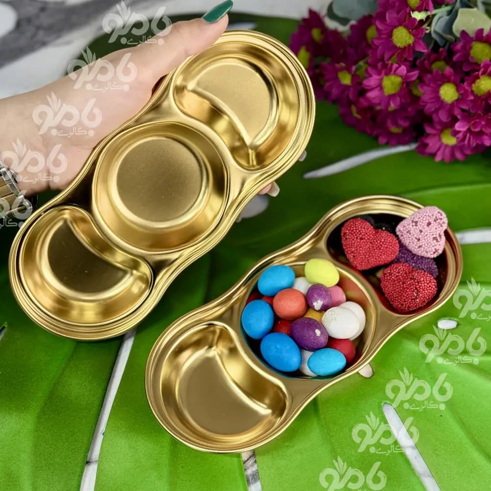اردوخوری گرد 3خانه طلایی استیل — تصویر ۲