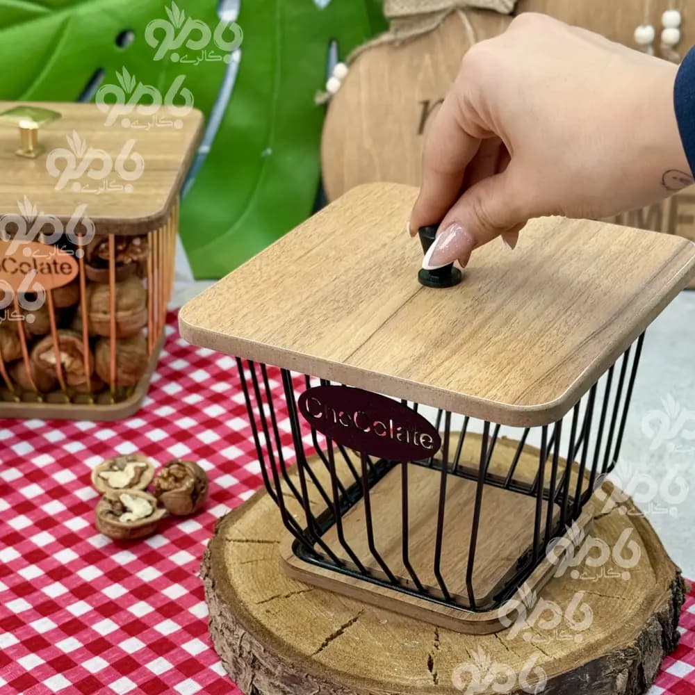 کندی و شکلات خوری چوب فلزی بلوط مربع — تصویر ۳
