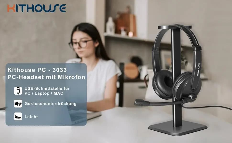 هدفون با کیفیت USB لپتاپ و کامپیوتر و مراکز تماس تلفن KITHOUSE کیت هاوس PC-3033 — تصویر ۵