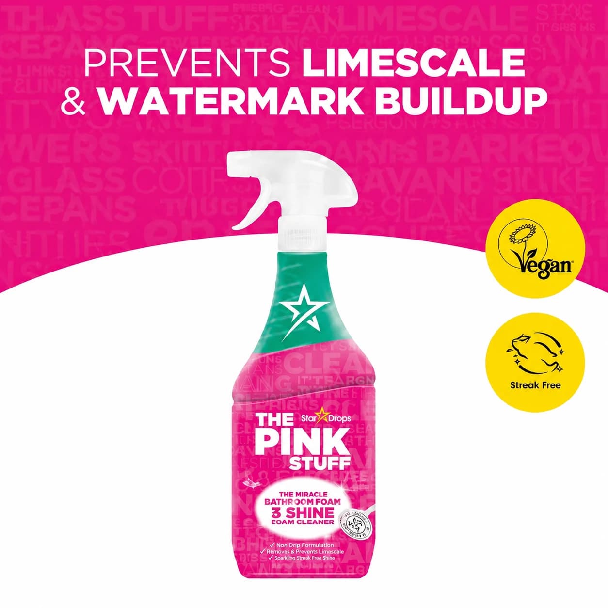 اسپری تمیزکننده حمام پینک استاف The Pink Stuff The Miracle Daily Shower Shine 750ml اروپایی — تصویر ۳