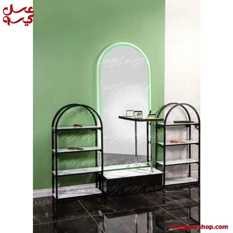 آینه دیواری با فرم فلزی با بک لایت آرایشگاه 9058 صنعت نواز | Sanat Navaz Salon Wall Mirror with Metal Frame and Backlight|کد 2821
