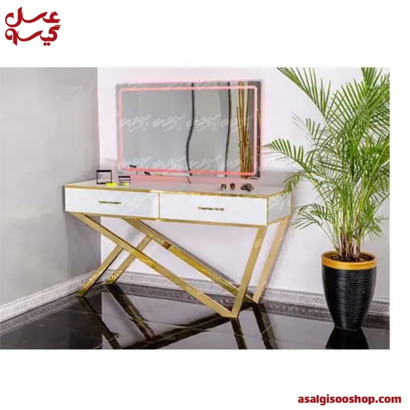 آینه دیواری با فرم فلزی و بک‌لایت 9066 صنعت نواز |Sanat Navaz Men’s Salon Wall Mirror with Metal Frame Backlight and Table| کد 2817
