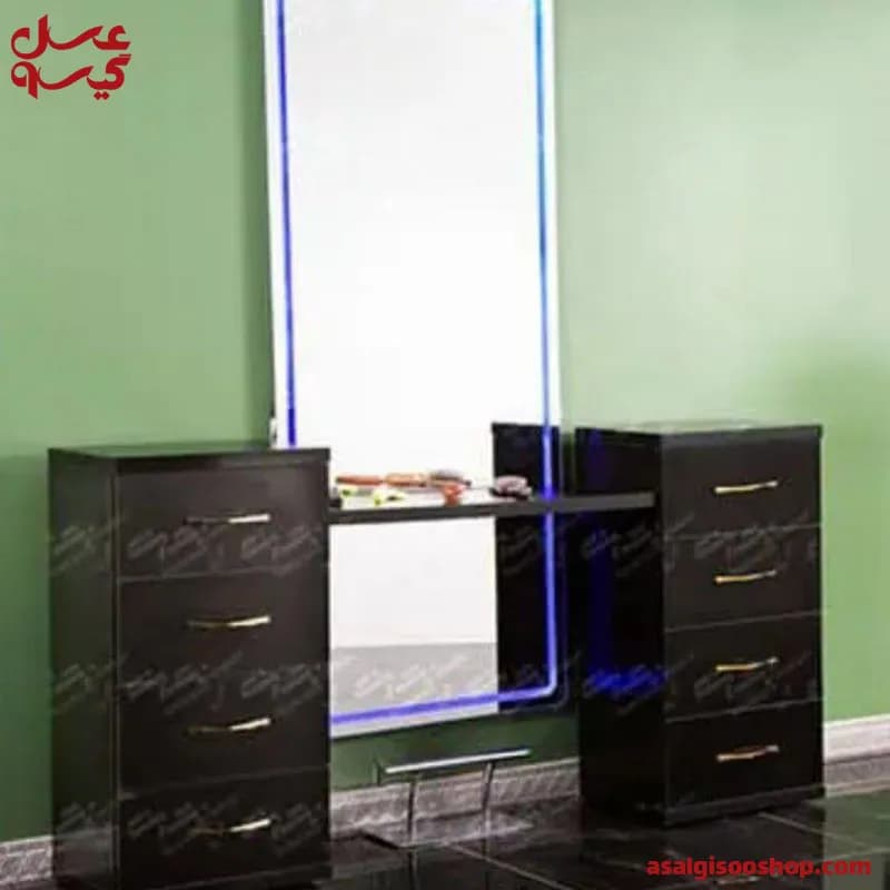 آینه دیواری فلزی بک‌لایت دار با دو فایل کناری مدل 9047 صنعت نواز|Sanat Navaz Wall Mirror with Metal Frame & Dual Side Cabinets Backlight | کد 2803
