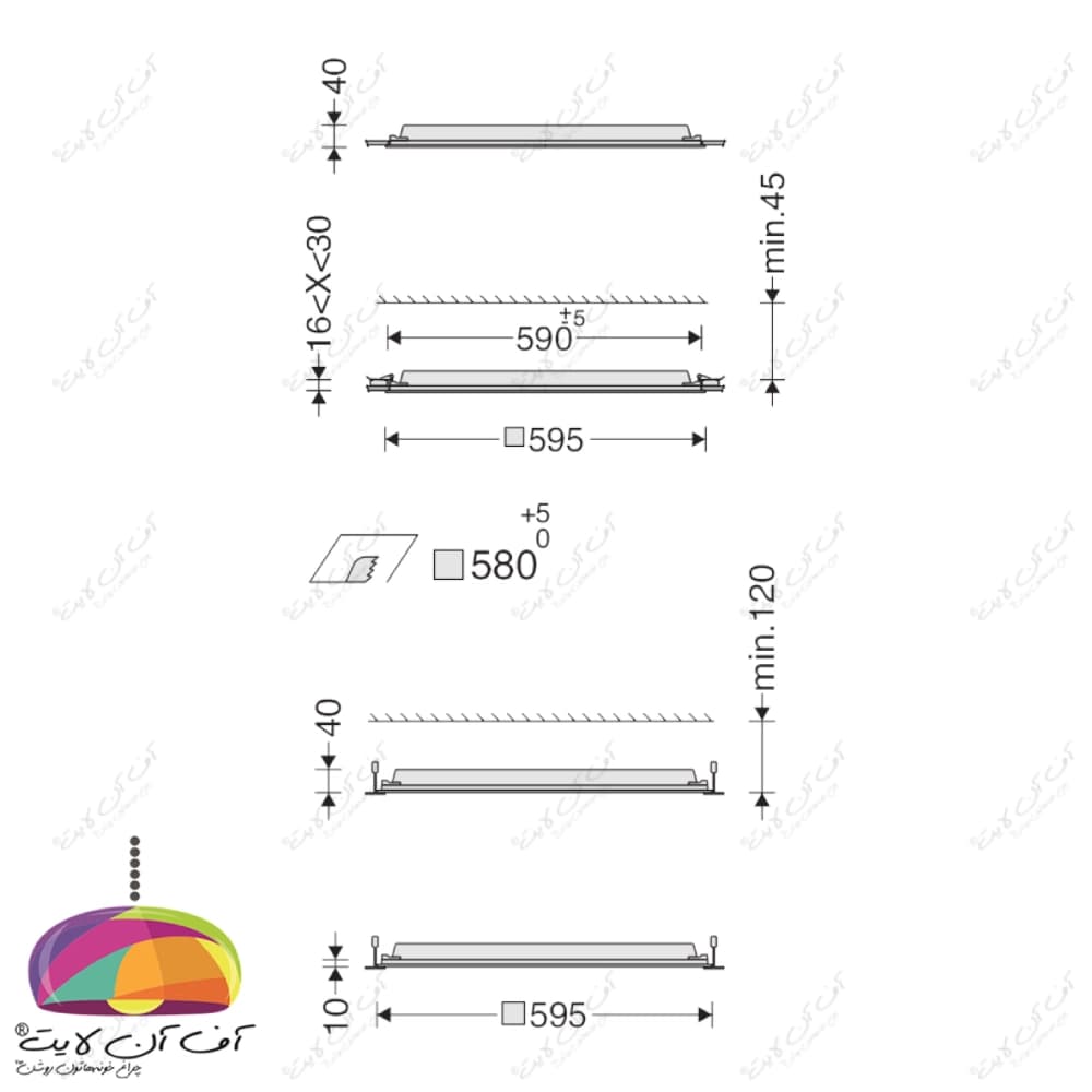 چراغ سقفی LED توکار 48 وات 60×60 مدل برلیانس مازی نور — تصویر ۴