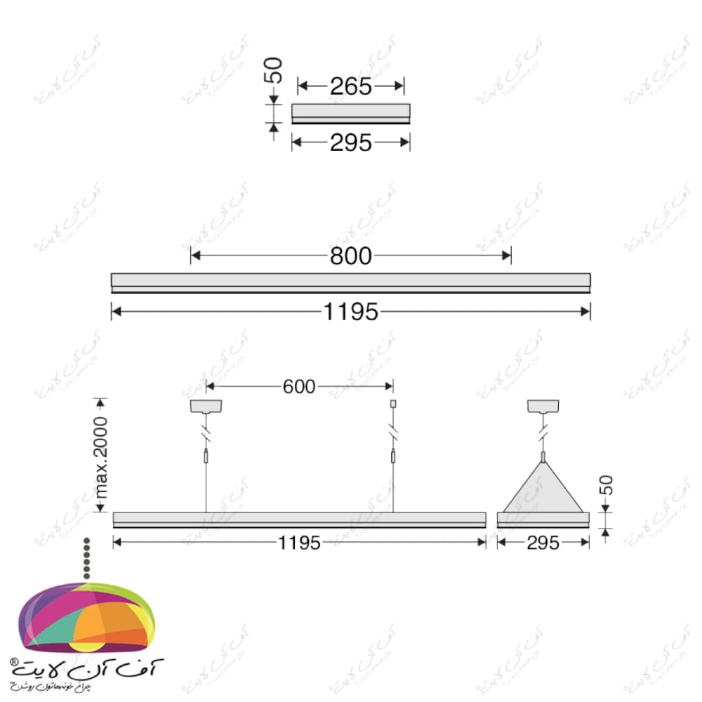 چراغ سقفی LED روکار 33 وات 120×30 مدل برلیانس مازی نور — تصویر ۴