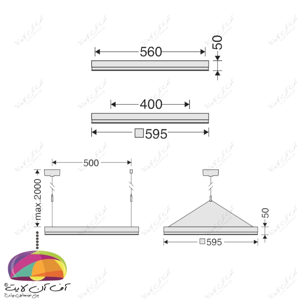 چراغ سقفی LED روکار 48 وات 60×60 مدل برلیانس مازی نور — تصویر ۴
