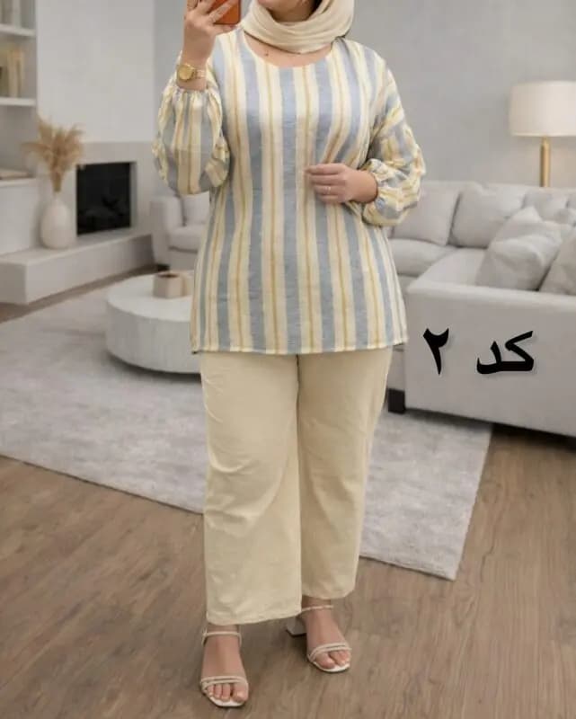 بلوز و شلوار لینن بیسکویتی A7390 — تصویر ۵