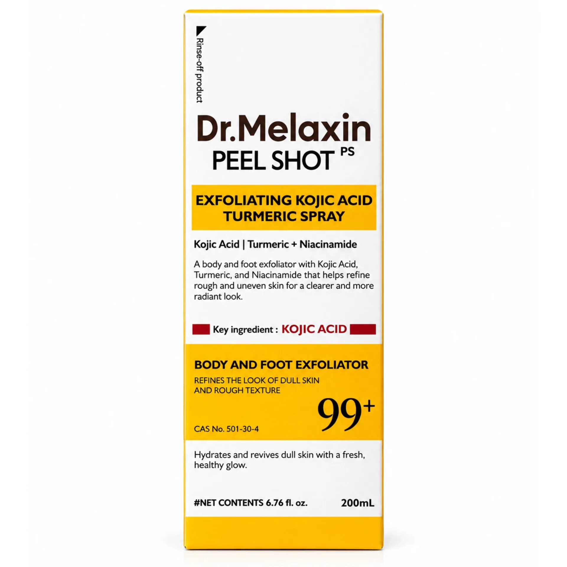اسپری روشن کننده و لایه‌بردار بدن دکتر ملاکسین کوجیک اسید و زردچوبه 200 میل | Dr.Melaxin Peel Shot Exfoliating Kojic Acid Turmeric Spray — تصویر ۲