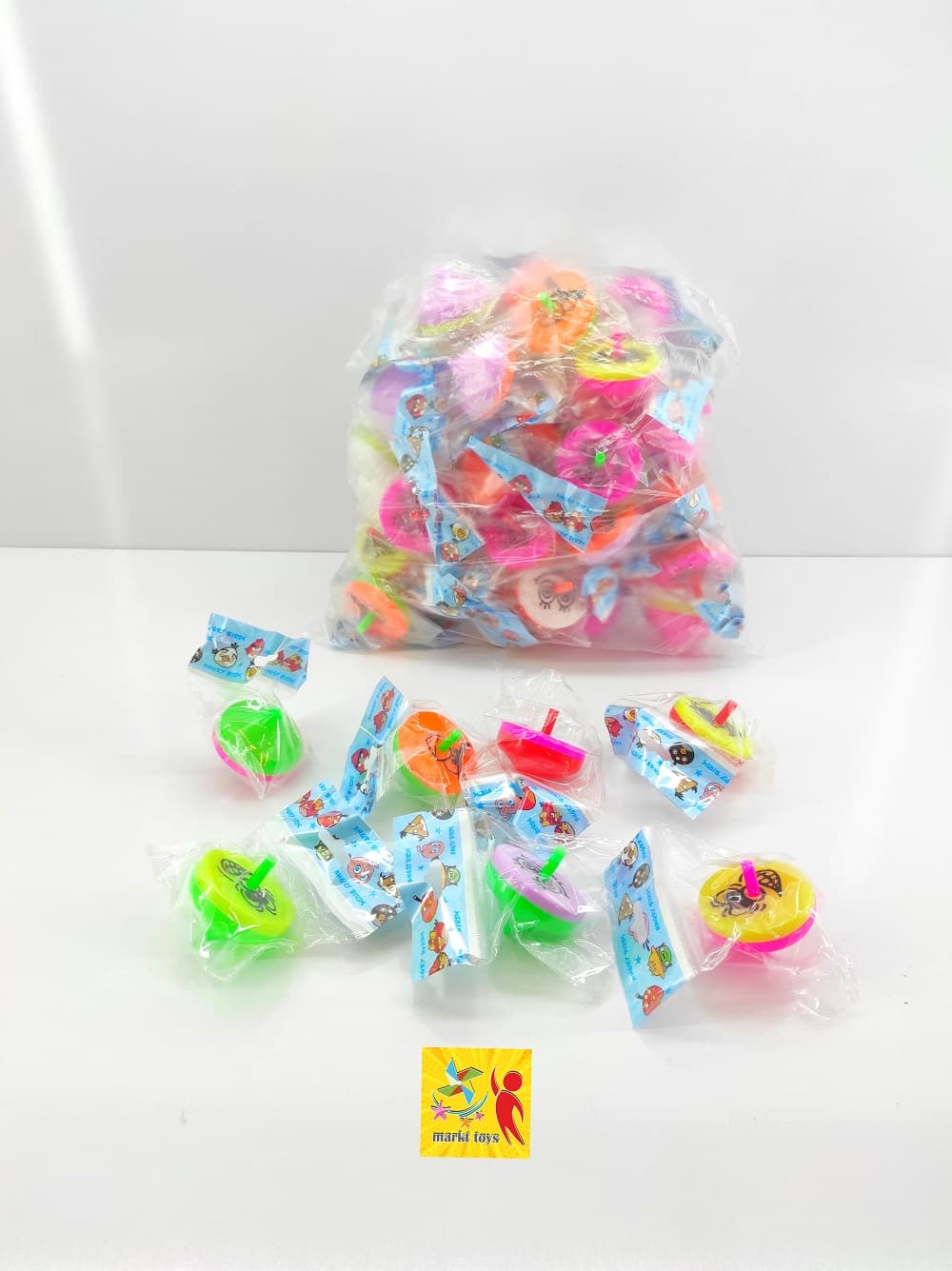 پک عمده نیم کارتنی اسباب بازی فرفره پلاستیکی طرح دار 250تایی — تصویر ۲