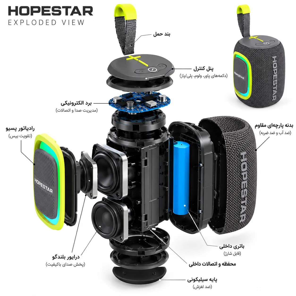 اسپیکر بلوتوثی قابل حمل هوپ استار Hopestar P66 توان 5 وات | Bluetooth 5.3، RGB و IPX6 — تصویر ۲