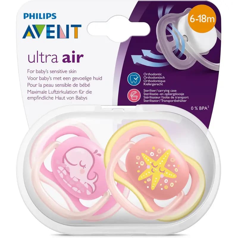 پستانک ارتودنسی اونت 6-18 ماه دخترانه سری UltraAir مدل scf 085/06