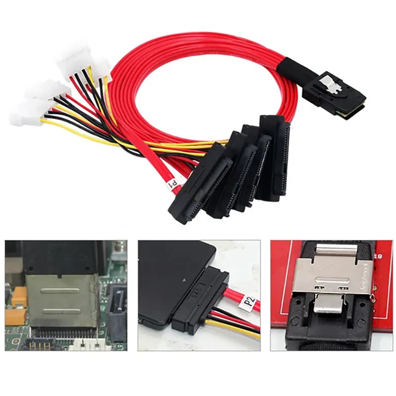 کابل تبدیل Mini SAS SFF-8087 به 4 پورت SFF8482 29Pin + برق 4 پین مدل SM81 — تصویر ۳