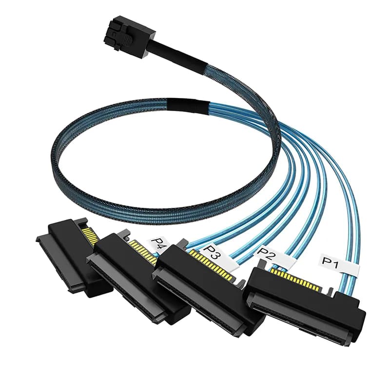 کابل Mini SAS HD SFF-8643 به 4 پورت SFF8482 + پورت برق 15 پین SATA مدل SM155