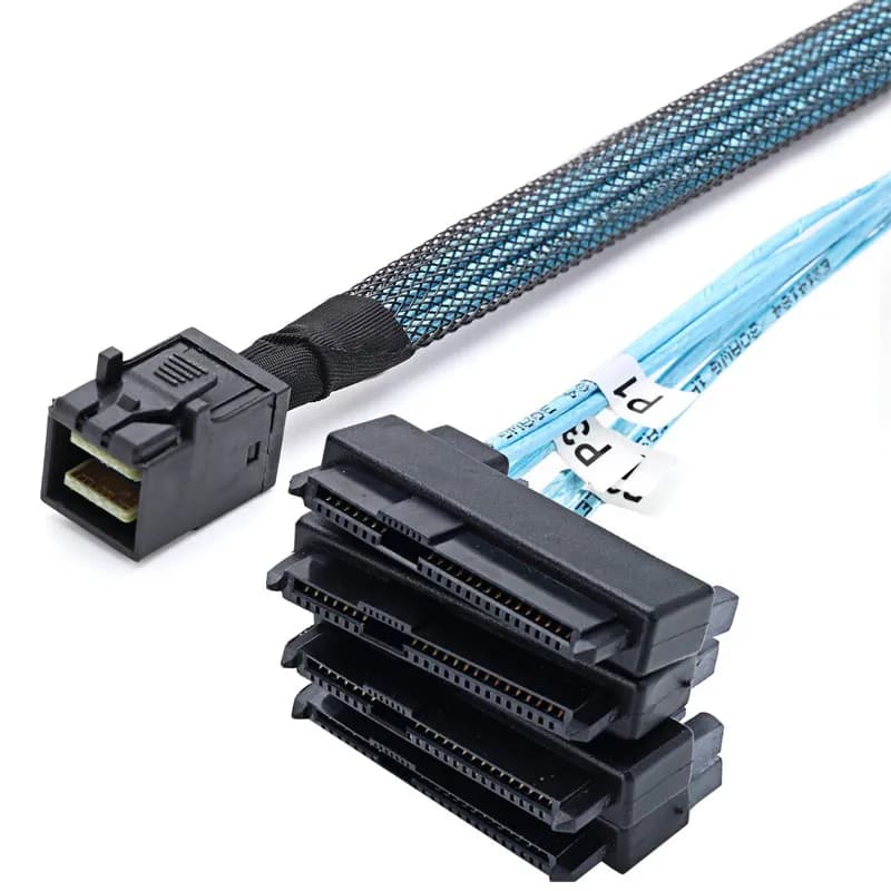کابل Mini SAS HD SFF-8643 به 4 پورت SFF8482 + پورت برق 15 پین SATA مدل SM155 — تصویر ۳
