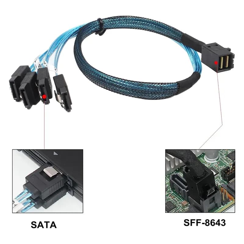 کابل تبدیل 1 به 4 Mini SAS SFF-8643 به SATA مدل SM105 — تصویر ۲