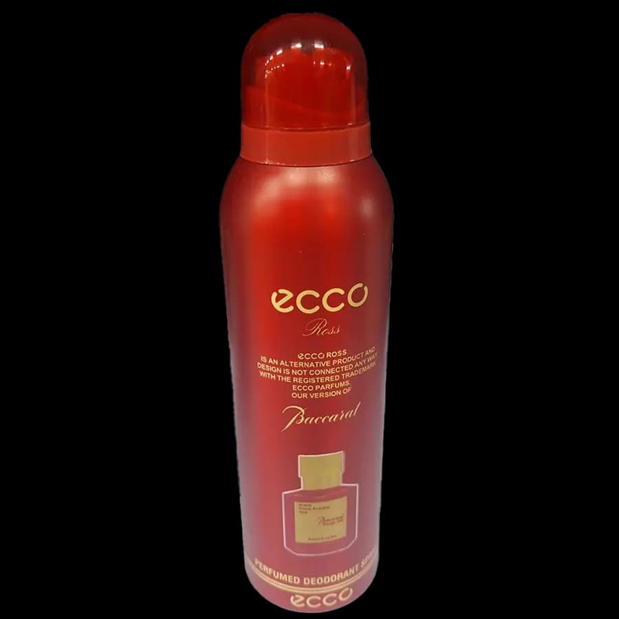 اسپری خوشبوکننده بدن مردانه و زنانه اکو (Ecco) رایحه بر اساس عطر فوقالعاده مشهور و سلطنتی Baccarat Rouge 540 از برند فرانسوی (Maison Francis Kurkdjian) 200 میل (نسخه قرمز)