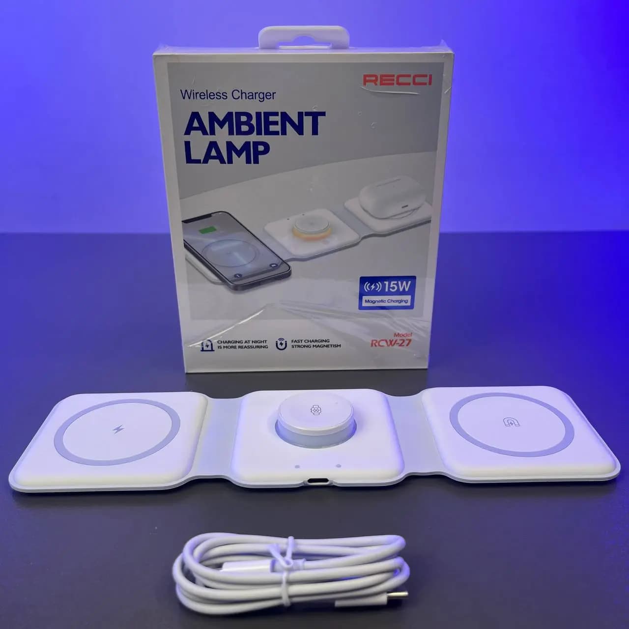 شارژر وایرلس (مگنتی)سه کاره رسی | Recci Wireless Charger RCW-27 — تصویر ۳