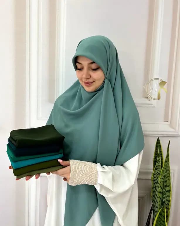 روسری حریرکرپ کشدار / بدون کش سبز دریایی