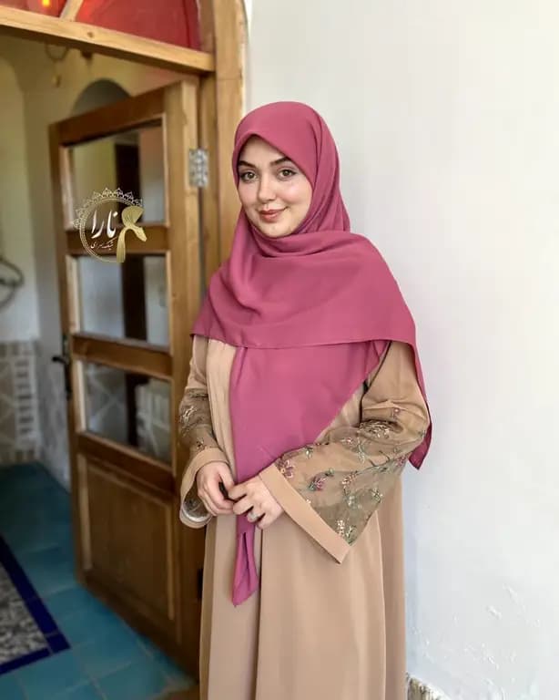 روسری حریرکرپ کشدار / بدون کش صورتی پر