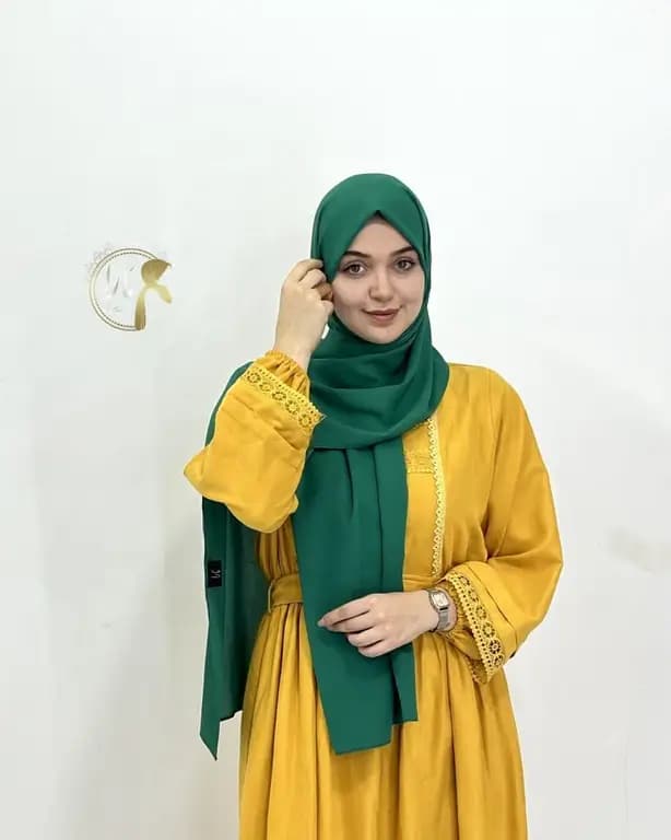 شال حریر کرپ سبز سیدی