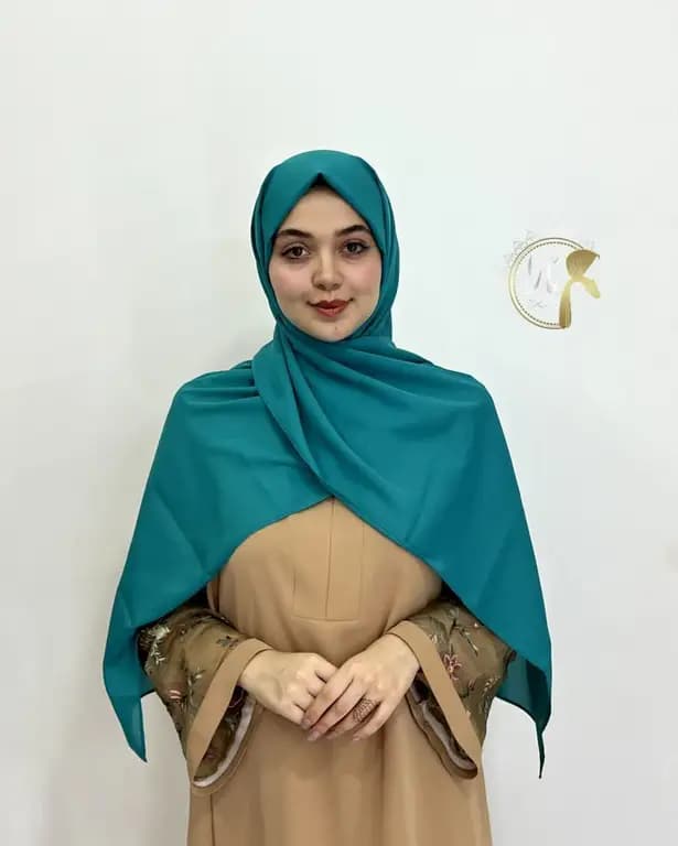شال حریرکرپ سبز آبی