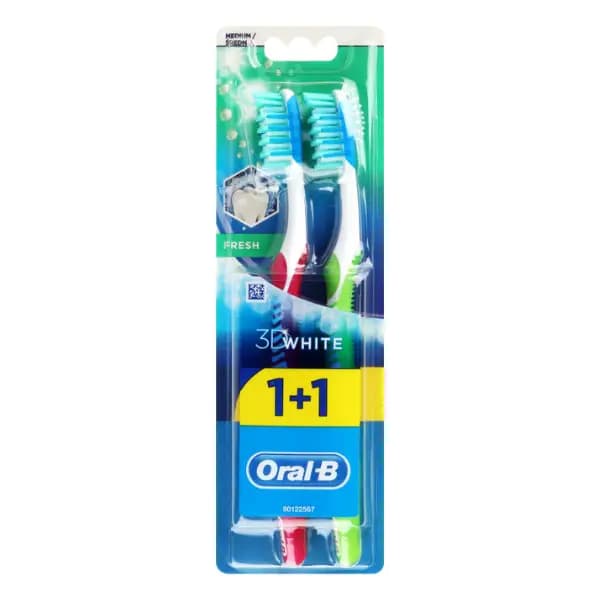 مسواک اورال بی مدل 3D White Fresh برس متوسط بسته 2 عددی