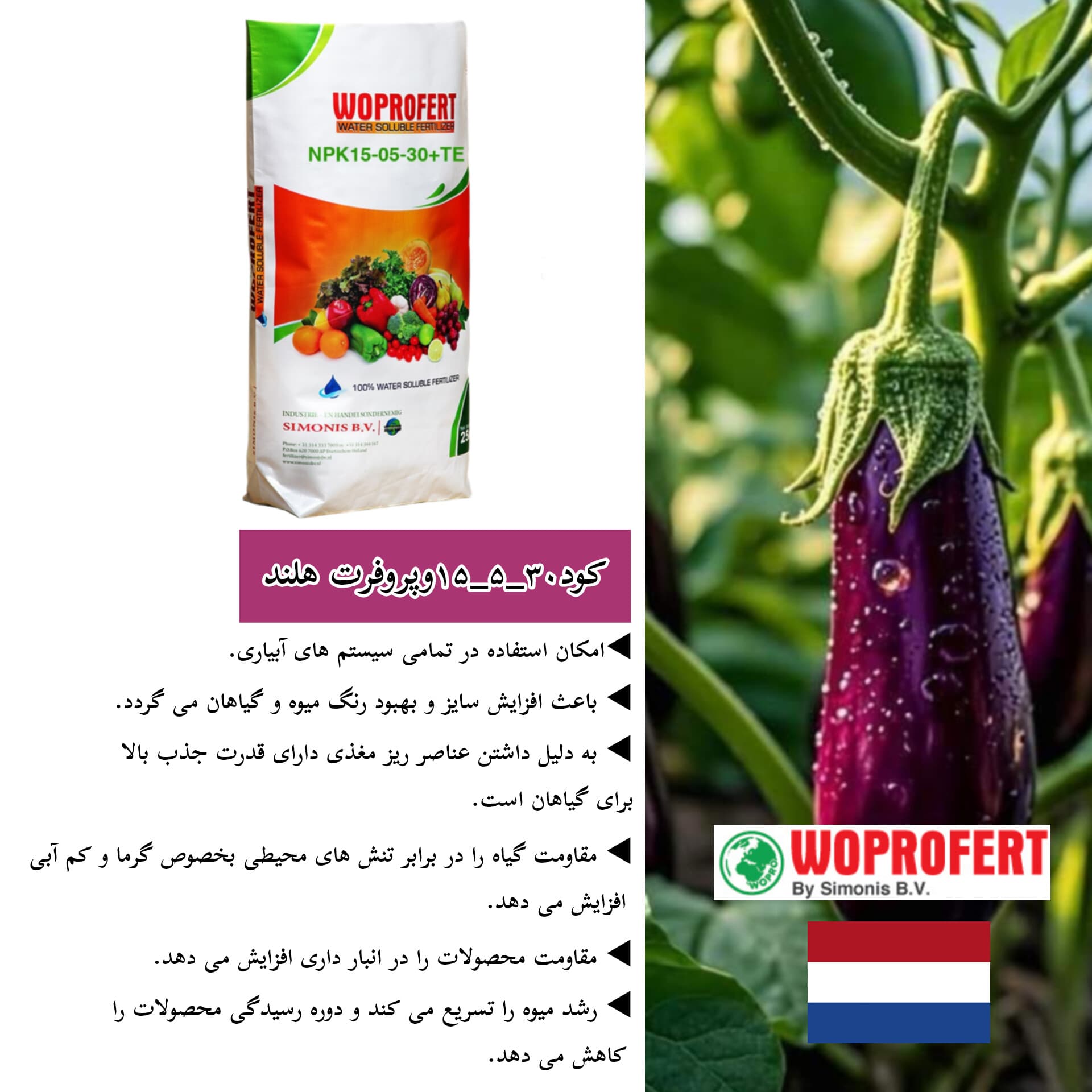 کود ۳۰_۵_۱۵ وپروفرت هلند ۱۰ کیلویی — تصویر ۲