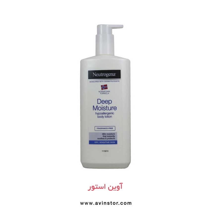 لوسیون بدن دیپ مویسچر برای پوست خشک و حساس نوتروژینا Neutrogena Deep Moisture Body Lotion For Dry Sensitive Skin