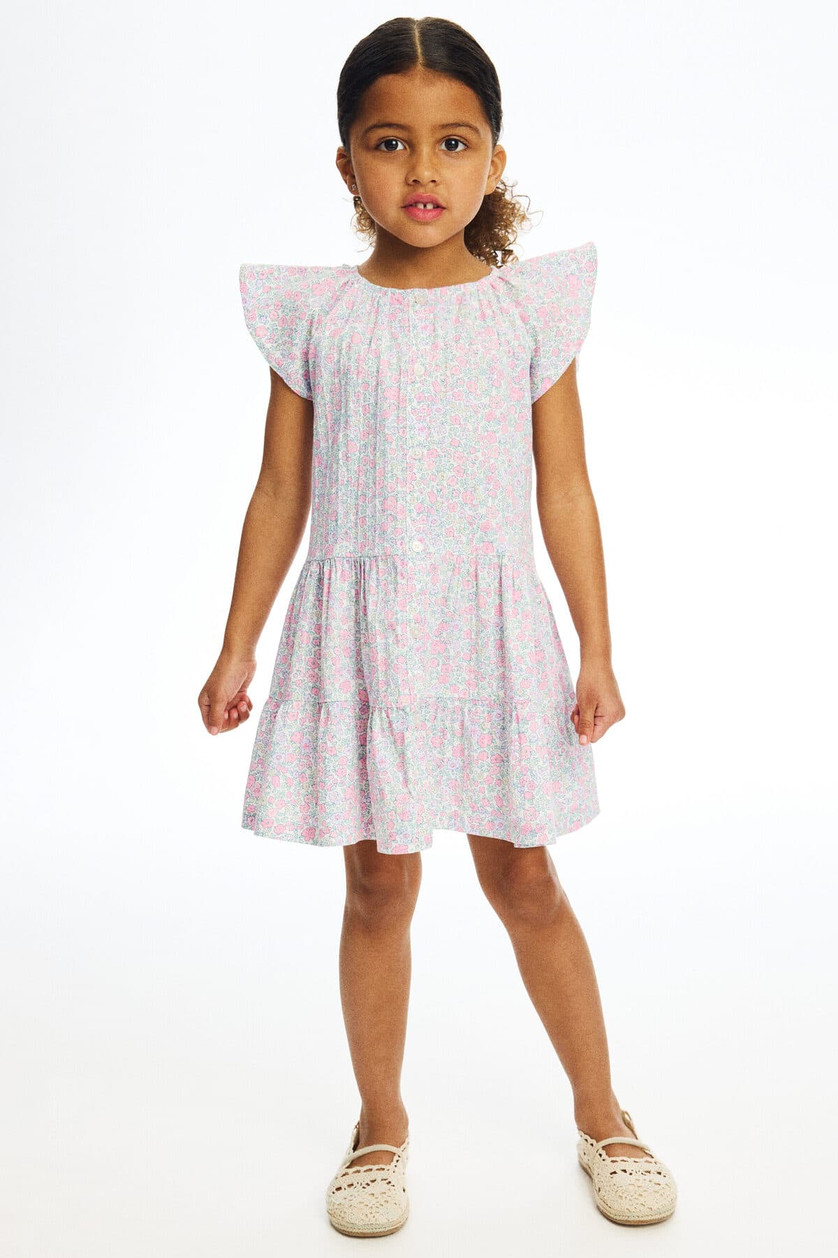 لباس اچ اند ام دخترانه سفید گلدار Regular/رگولار | H&M 1318697 CN