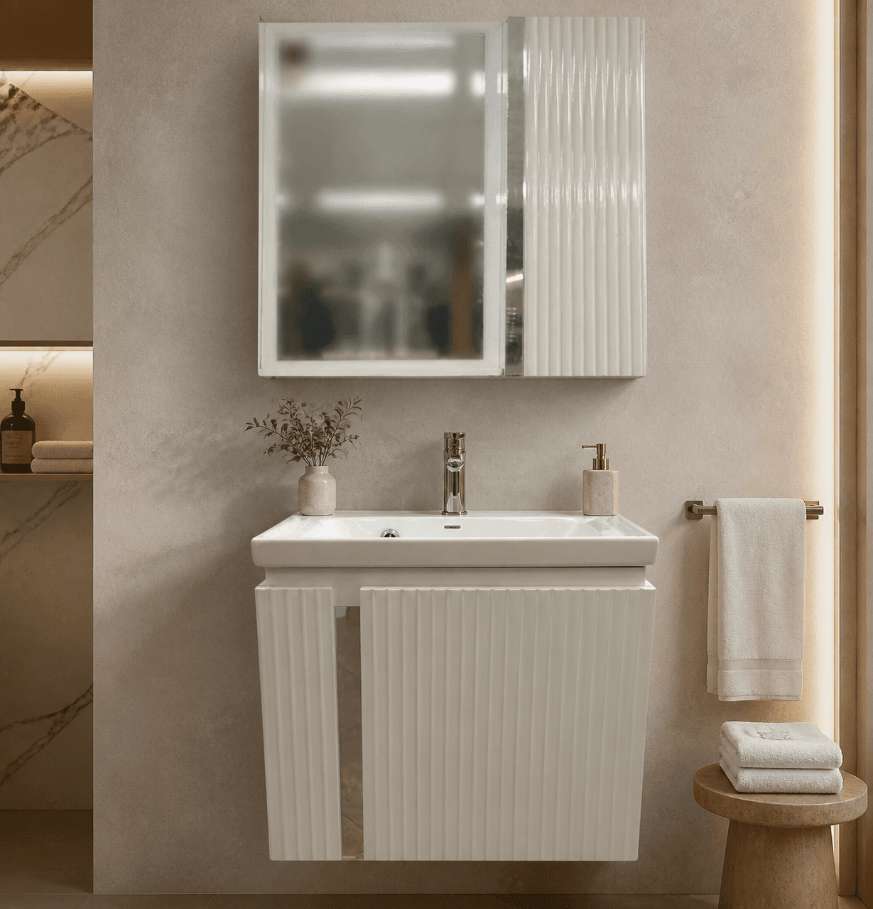 کابینت روشویی دیواری همراه آینه باکس PVC