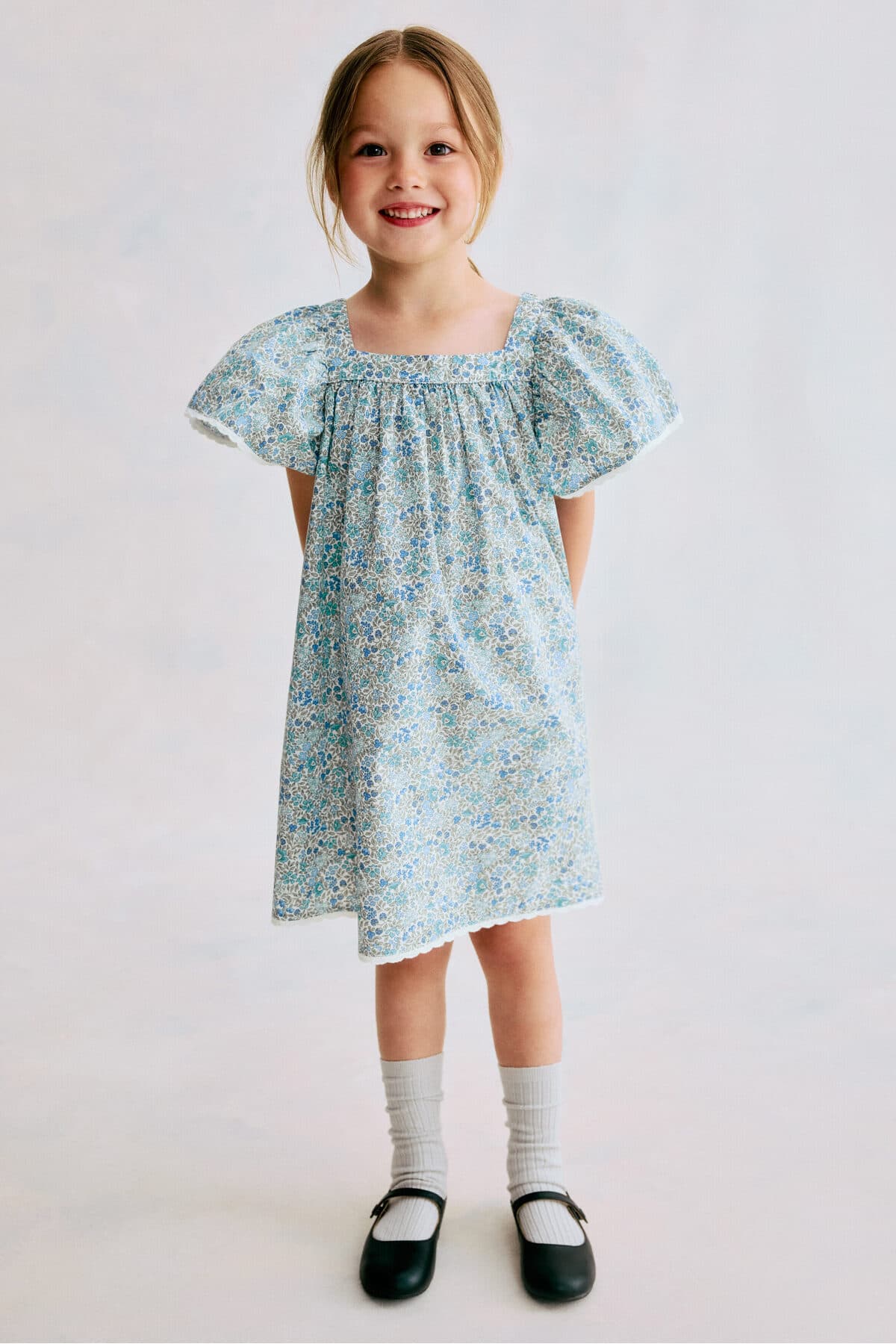 لباس اچ اند ام دخترانه فیروزه گلدار Regular/رگولار | H&M 1335616 CN