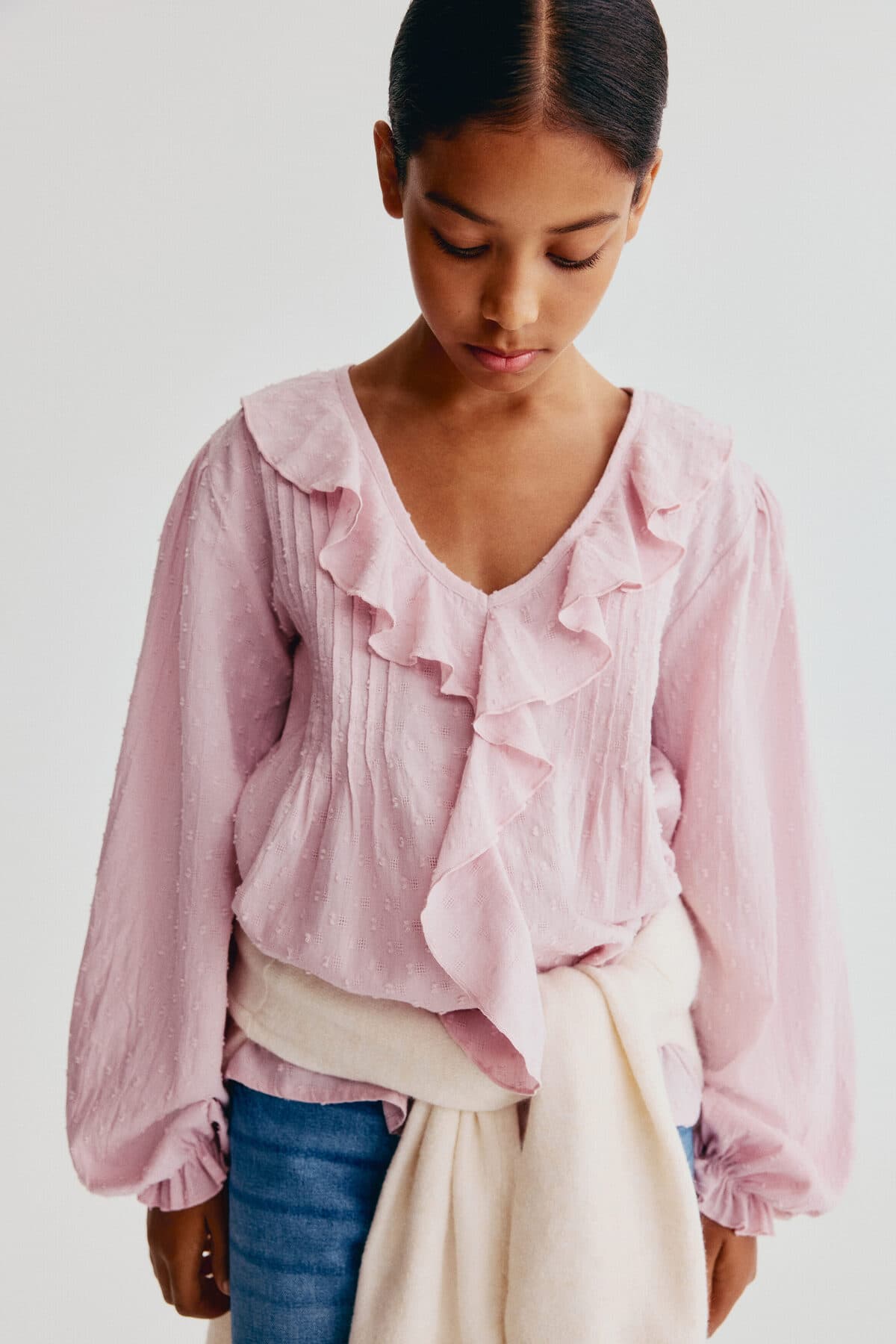 بلوز اچ اند ام دخترانه صورتی راسته Fitted/فیت Smock | H&M 1355972 IN