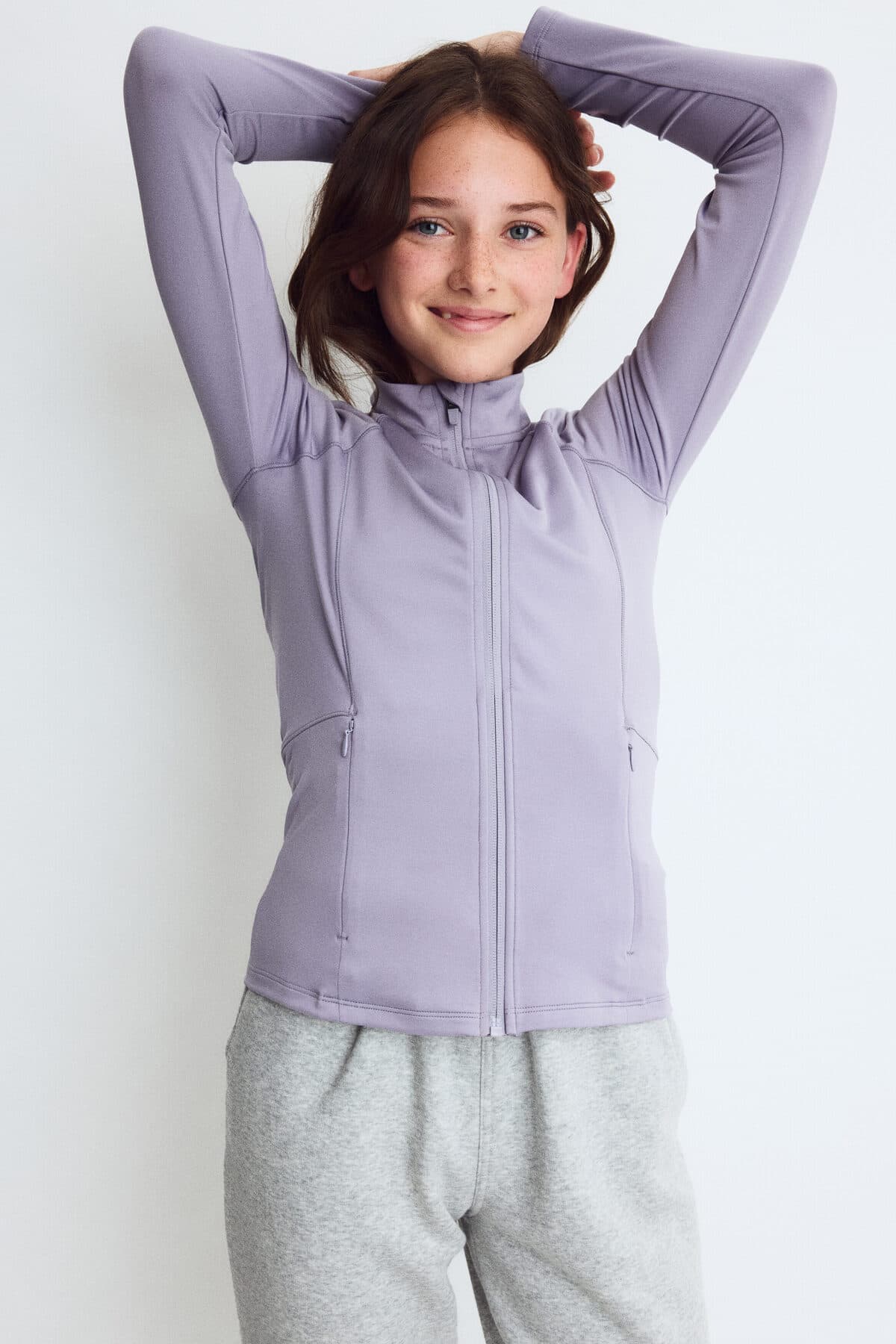 سویشرت اچ اند ام دخترانه پلی استر بنفش راسته Fitted/فیت بیسیک ورزش | H&M 1306582 CN — تصویر ۳