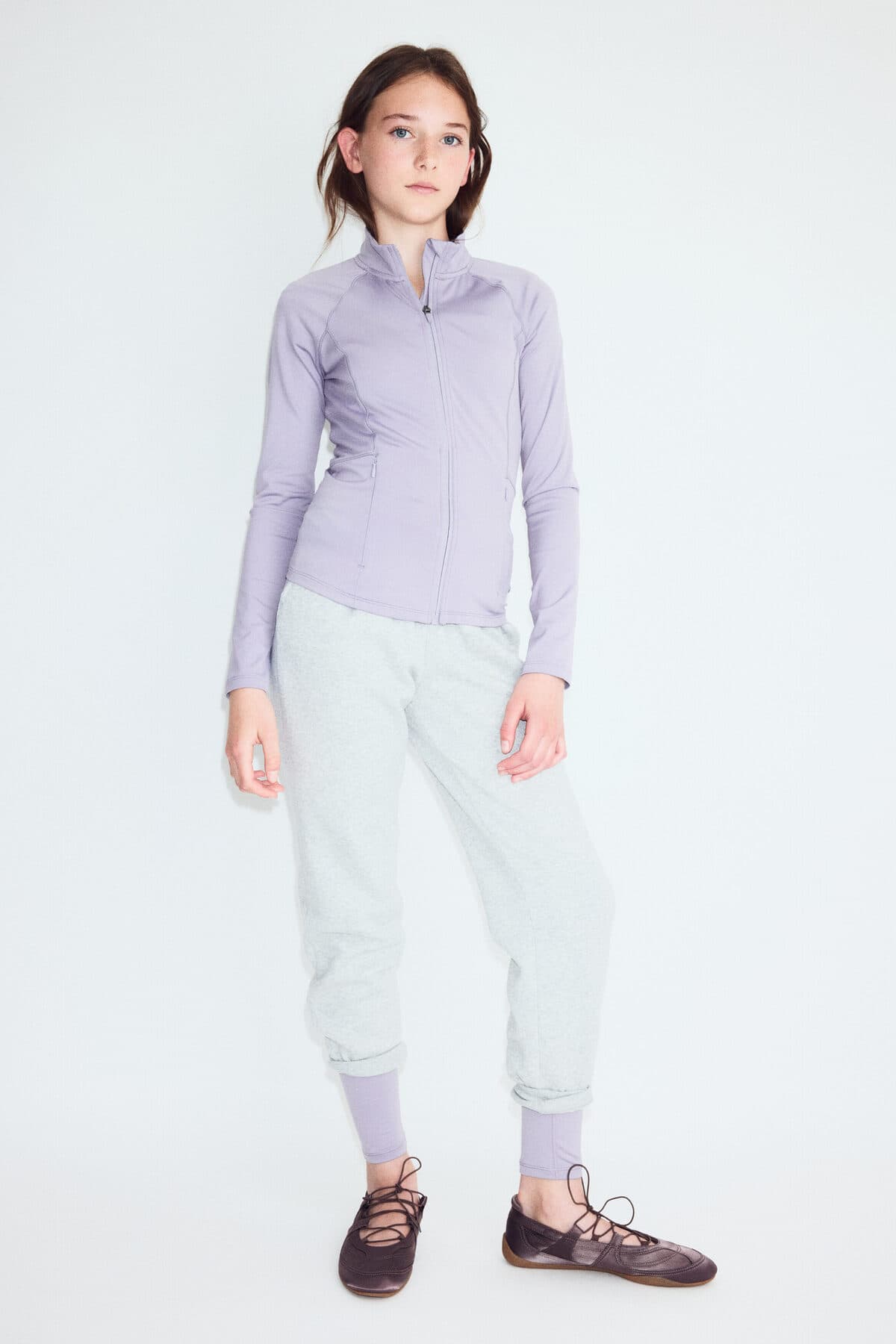سویشرت اچ اند ام دخترانه پلی استر بنفش راسته Fitted/فیت بیسیک ورزش | H&M 1306582 CN