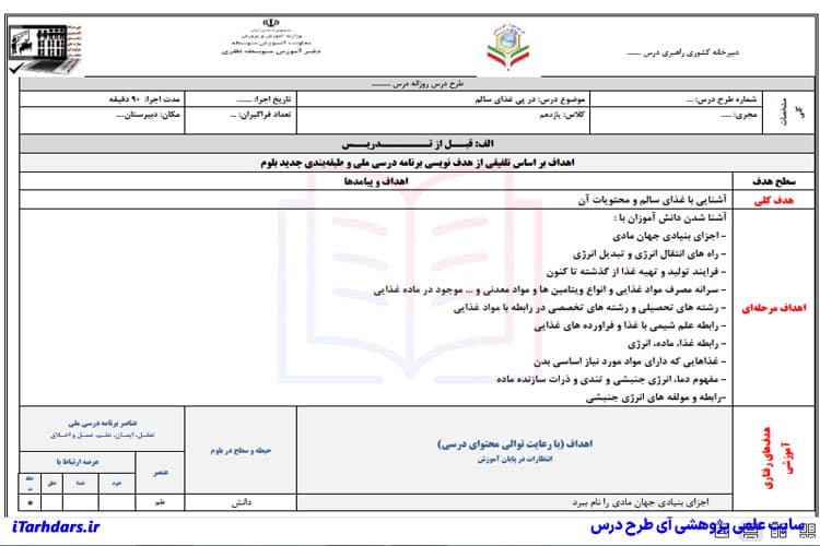 طرح درس روزانه شیمی ۲ پایه یازدهم در پی غذای سالم — تصویر ۲