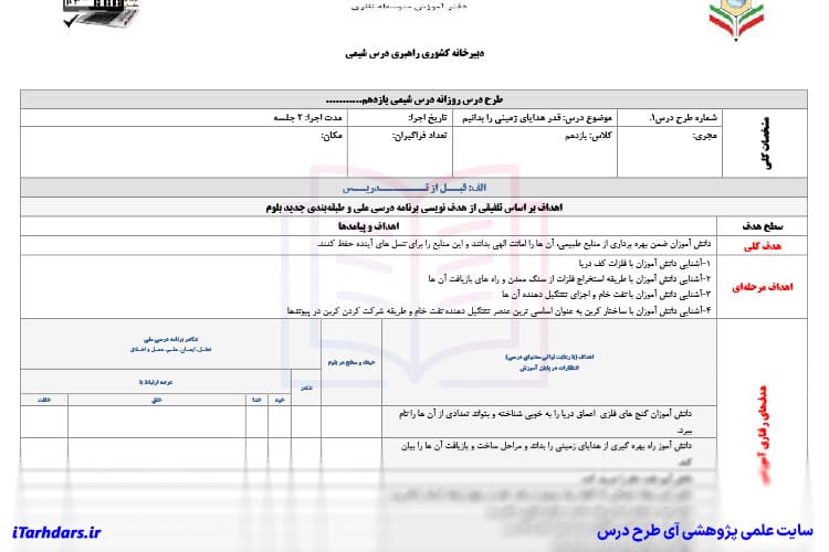 طرح درس روزانه شیمی ۲ پایه یازدهم قدر هدایای زمینی را بدانیم — تصویر ۲