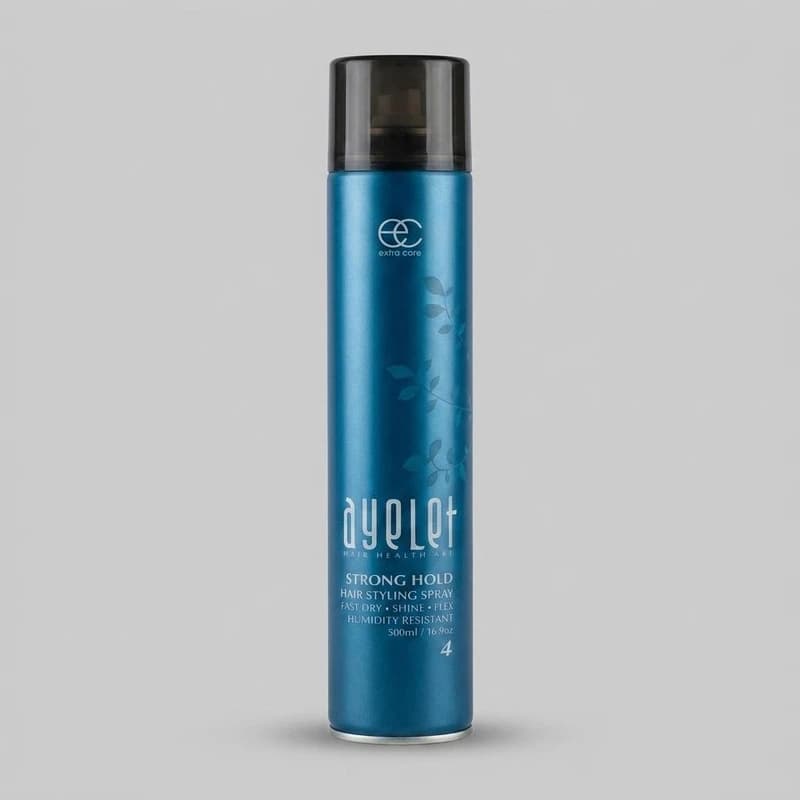 اسپری نگهدارنده حالت مو آیلت مدل Strong hold حجم 500 میلیلیتر، درخشان کننده، مقاوم در برابر رطوبت، حاوی ویتامین B5، قدرت حفظ حالت مو چهار