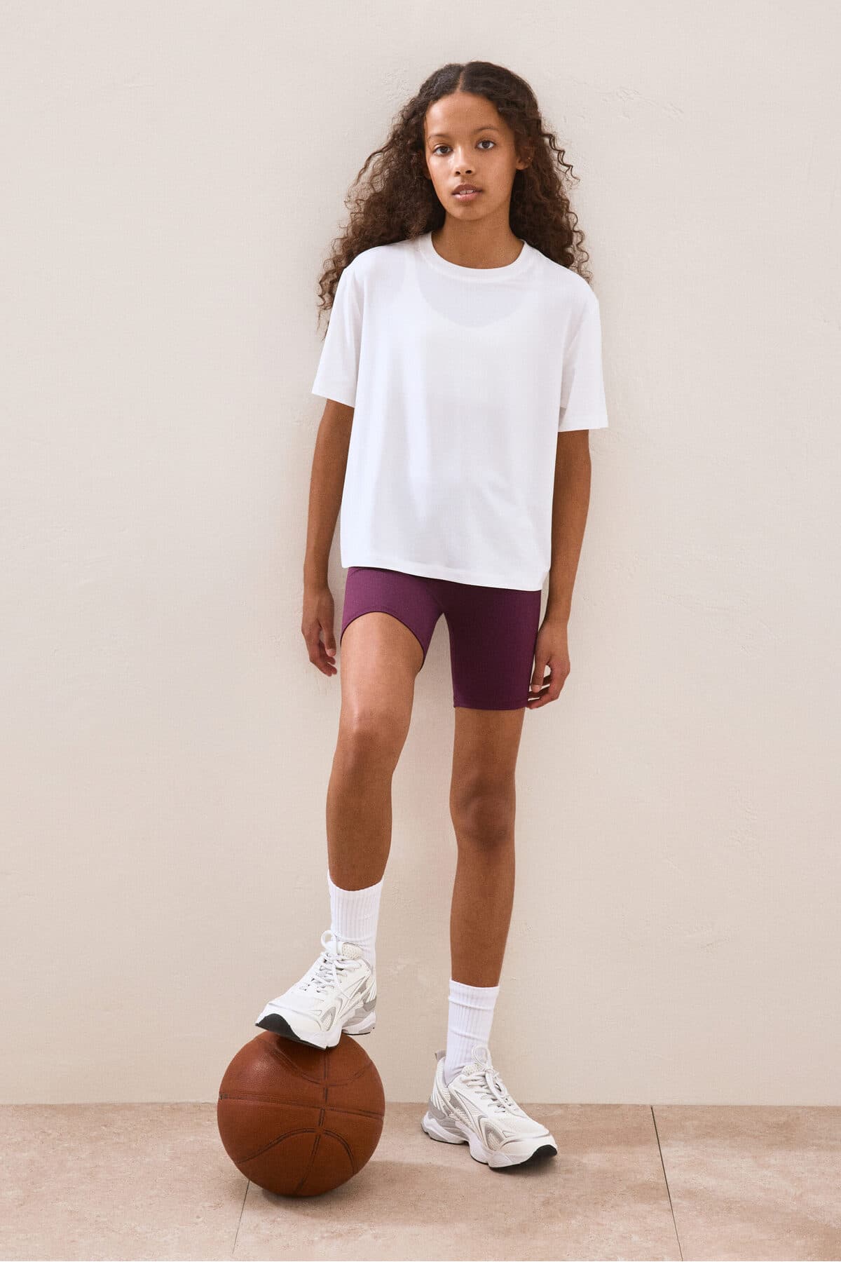 شلوارک برمودا اچ اند ام دخترانه بنفش راسته Regular/رگولار فاق بلند آستین کوتاه ورزش | H&M 1309410 ID