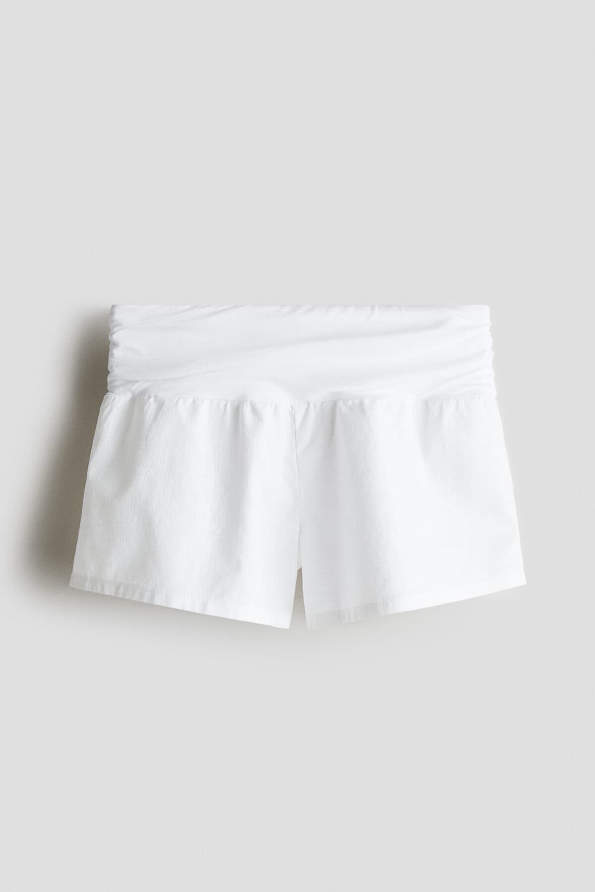 شلوارک برمودا اچ اند ام دخترانه مخلوط لینن کرم رنگ راسته Slim/اسلیم فیت فاق نرمال Relaxed/ریلکس کژوال/روزمره | H&M 1287269 CN