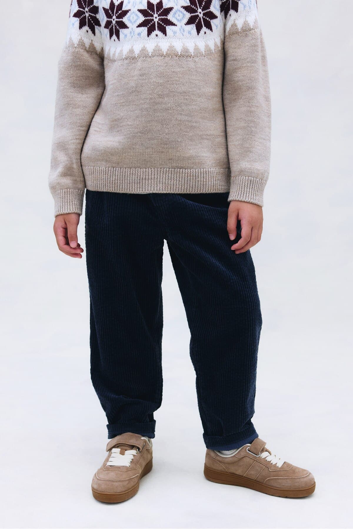 شلوار اچ اند ام پسرانه مخملی آبی سرمه ای بافتنی فاق نرمال Fitted/فیت | H&M 1234419 CN — تصویر ۳