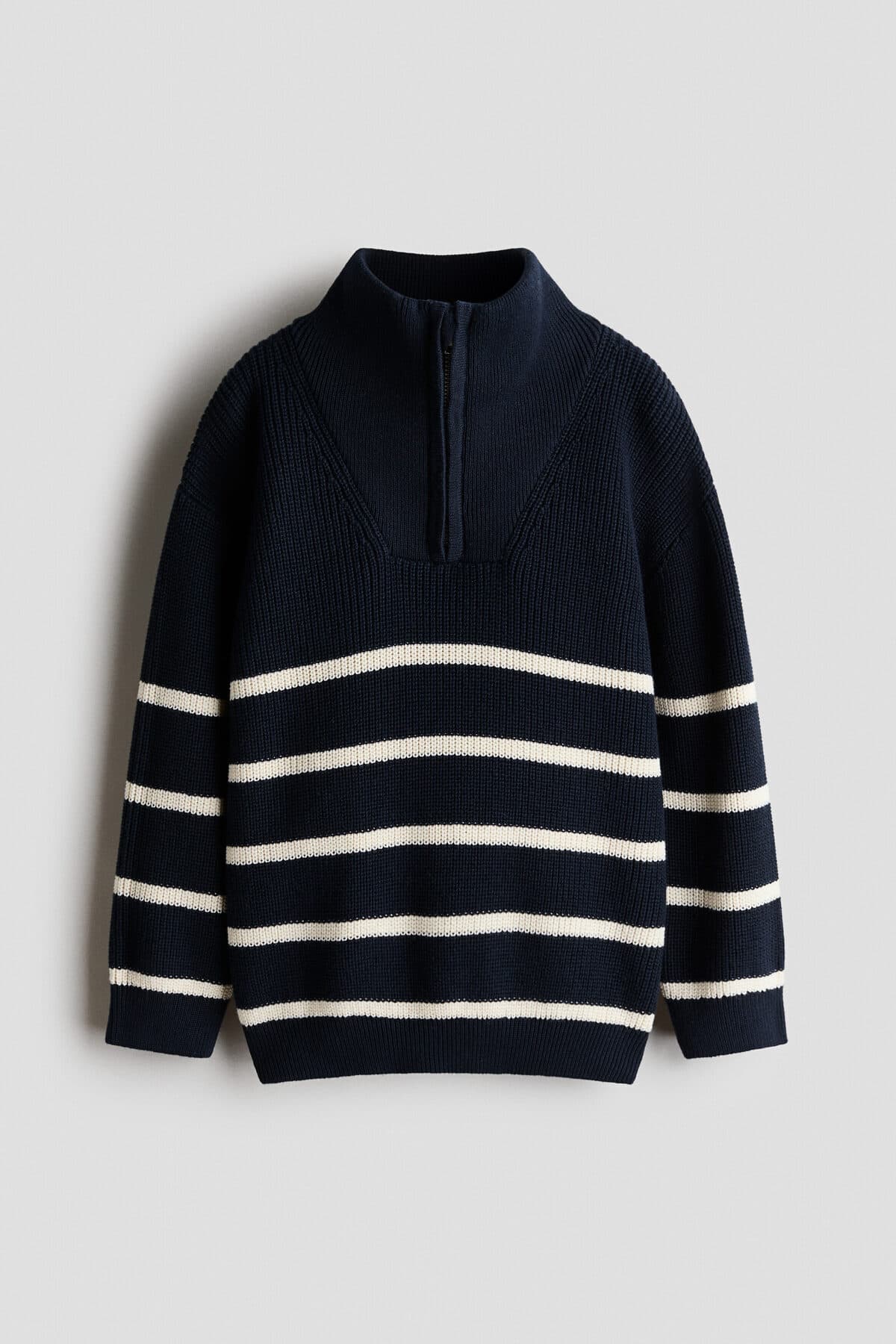 سویشرت اچ اند ام پسرانه پنبه ای آبی سرمه ای راه راه Regular/رگولار بیسیک کژوال/روزمره | H&M 1315028 BD