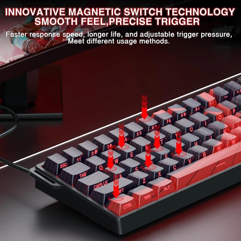 کیبورد سیم دار گیمینگ AULA WIN 60 HE MAX BLACK+RED WING CHUN MAGNETIC SWITCH — تصویر ۴