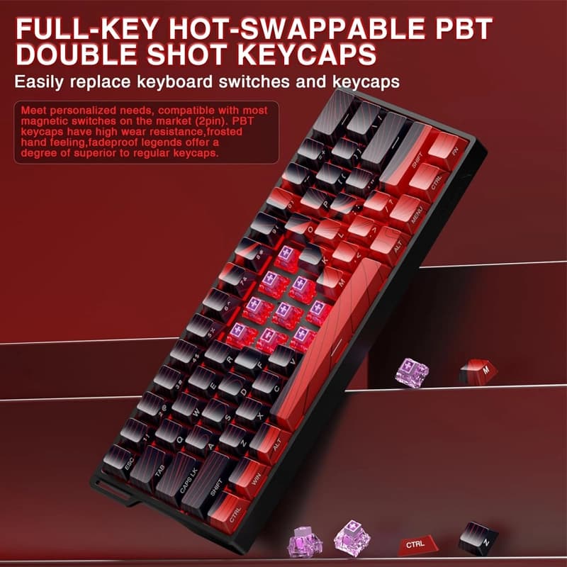 کیبورد سیم دار گیمینگ AULA WIN 60 HE MAX BLACK+RED WING CHUN MAGNETIC SWITCH — تصویر ۶