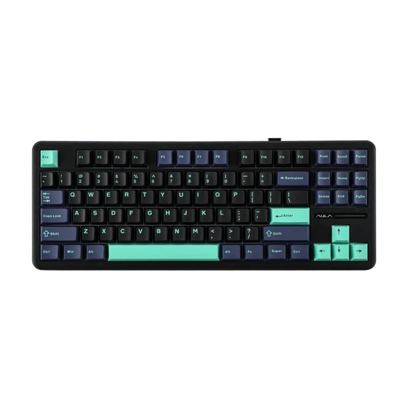 کیبورد بی سیم گیمینگ AULA F87 PRO BLUE+BLACK+CYAN GRAY WOOD SWITCH V4