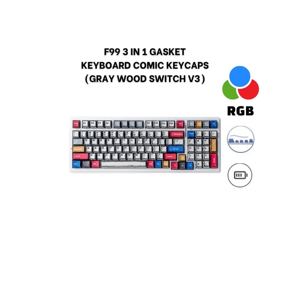 کیبورد بی سیم گیمینگ AULA F99 COMICS GRAY WOOD SWITCH V3 — تصویر ۴