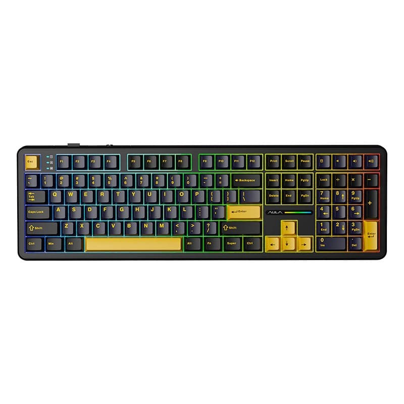 کیبورد بی سیم گیمینگ AULA F108 DARK GREY+LIGHT GREY+YELLOW VOLCANIC SWITCH — تصویر ۴