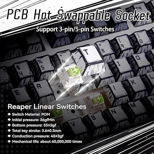 کیبورد بی سیم گیمینگ AULA F75 COMICS REAPER SWITCH — تصویر ۷