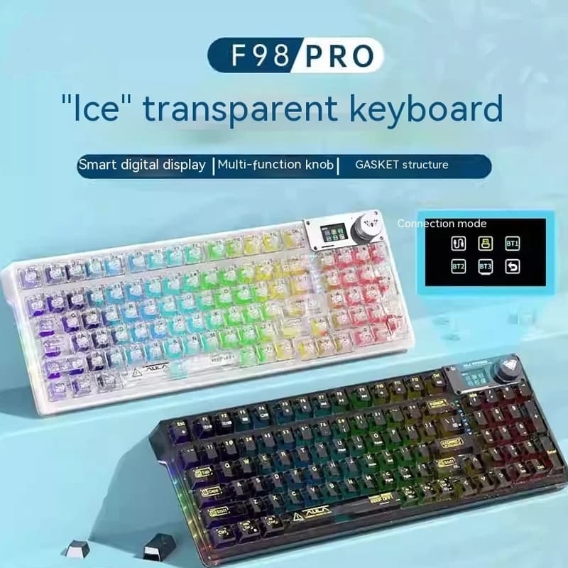 کیبورد بی سیم گیمینگ AULA F98 PRO BLACK TRANSPARENT ICE CRYSTAL SWITCH — تصویر ۷