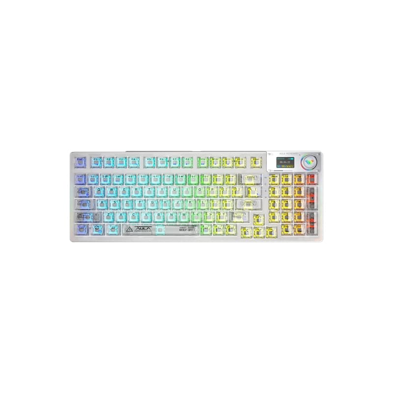 کیبورد بی سیم گیمینگ AULA F98 PRO CRYSTAL SWITCH یخی مشکی — تصویر ۲